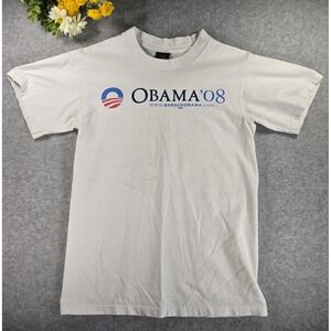 Vintage Y2K Obama 2008 Campaign Graphic T-Shirt White Small Classic USA Made